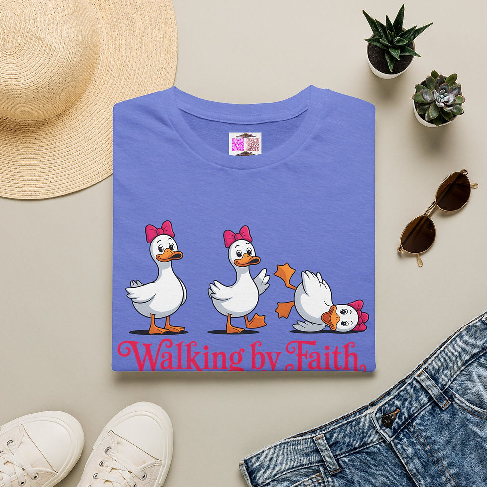 Thumbnail: Walking by Faith Duck T-Shirt — Cute Christian Faith Graphic Tee