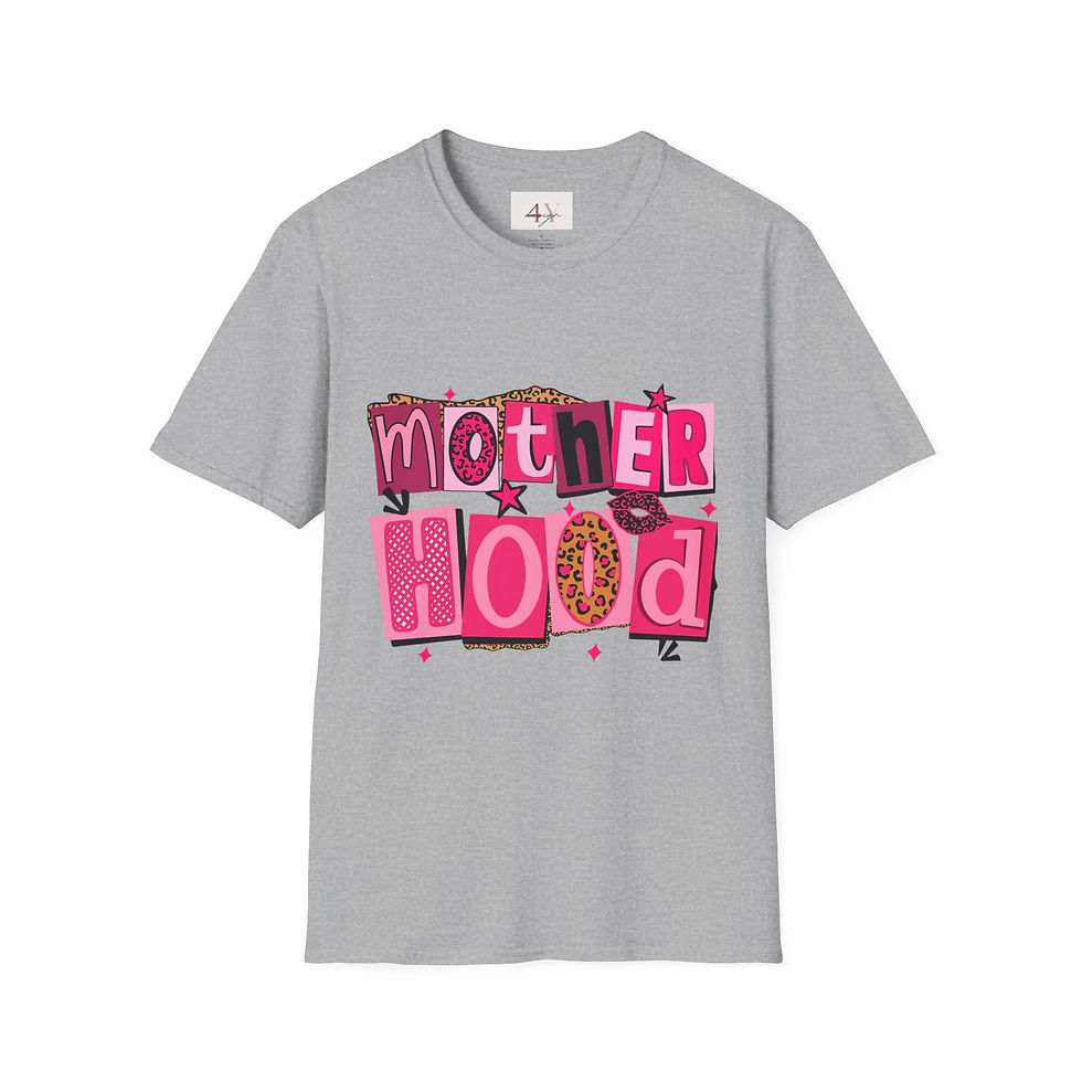 Thumbnail: Motherhood Graphic Tee - Retro Pink Patchwork Design
