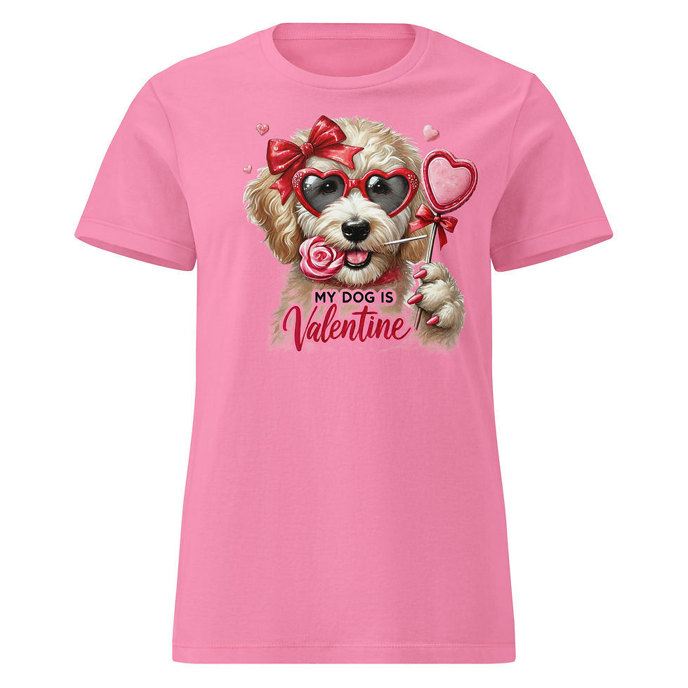 Thumbnail: Pink t-shirt with a dog and the text "My Dog is Valentine".