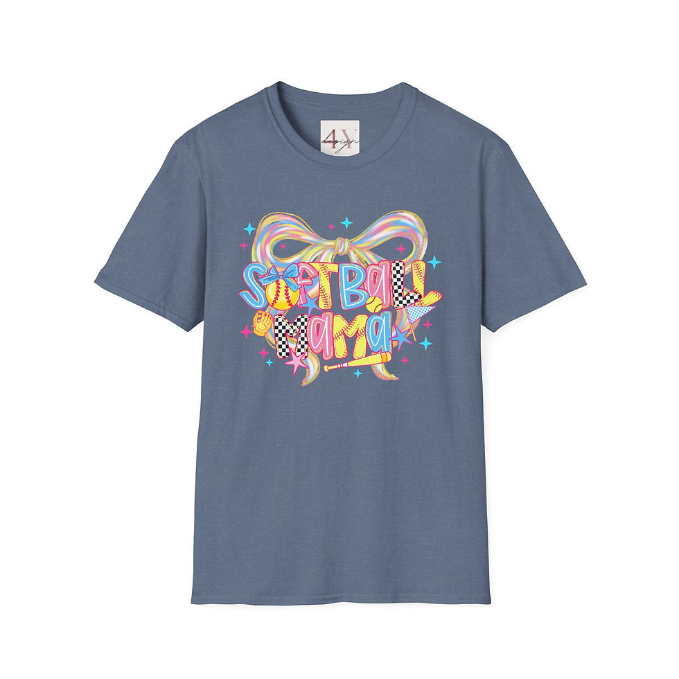 Thumbnail: Softball Mama T-Shirt — Colorful Bow Graphic for Moms & Players