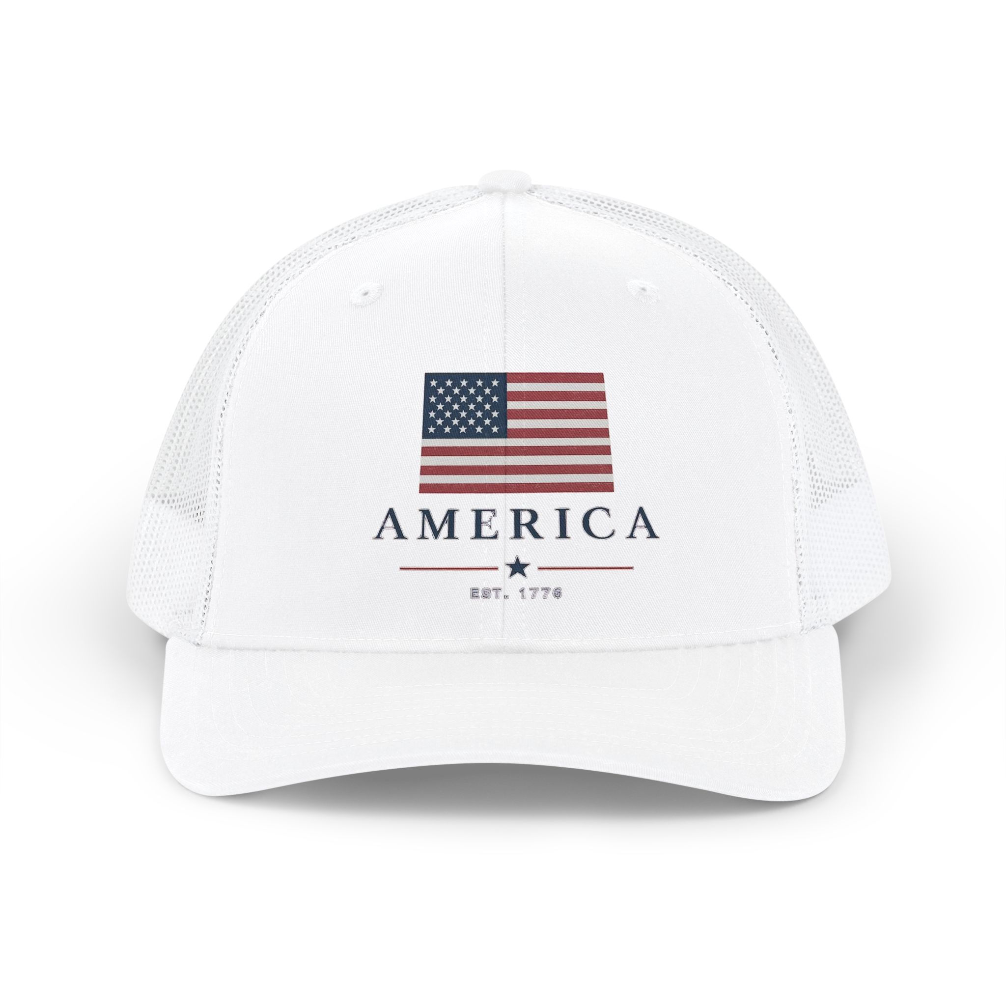 America Flag Trucker Cap — Patriotic Snapback Hat (Est. 1776)