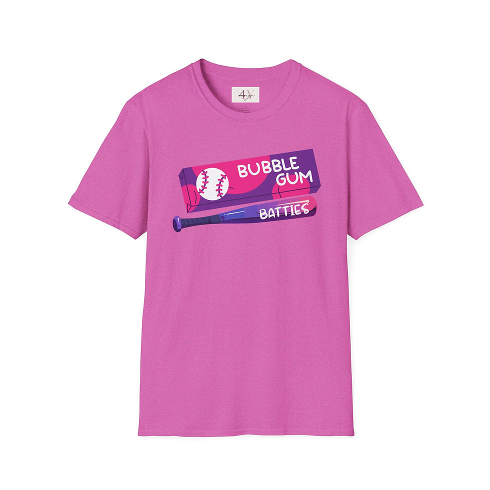 Thumbnail: Bubble Gum Batties Baseball T-Shirt — Cute Retro Softball Graphic Tee