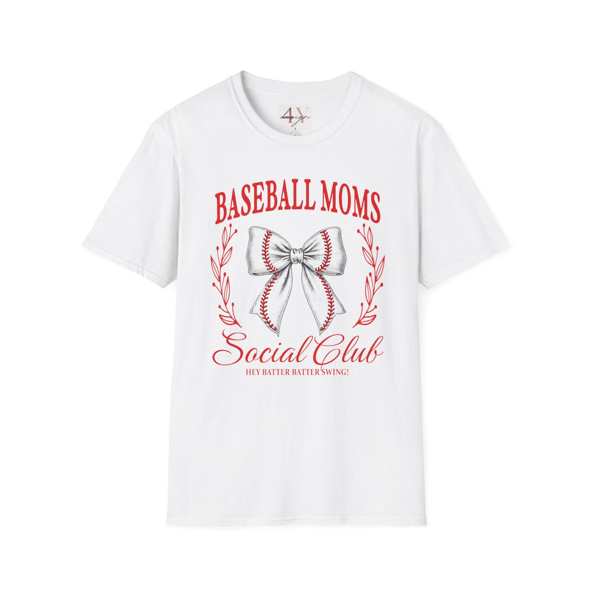 Baseball Moms Social Club T-Shirt — Cute Bow Baseball Mom Tee