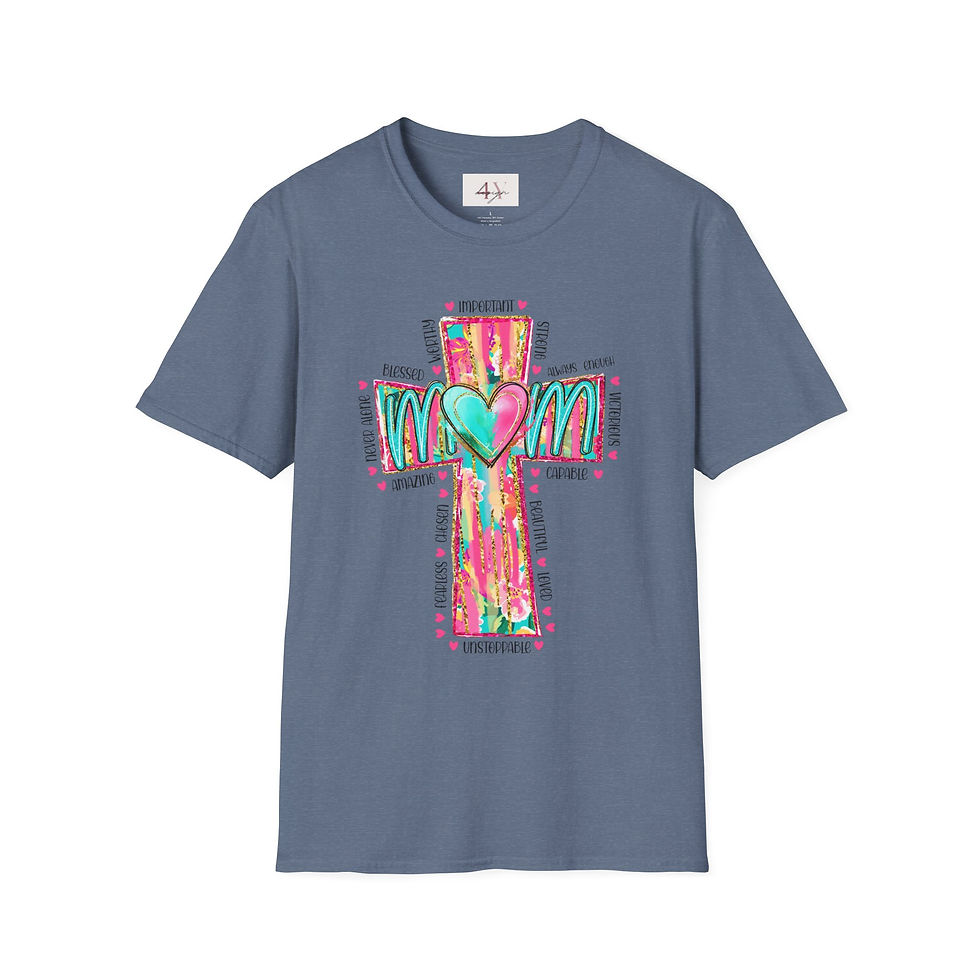 Thumbnail: Faith Cross Mom T-Shirt — Colorful Heart & Cross Christian Tee