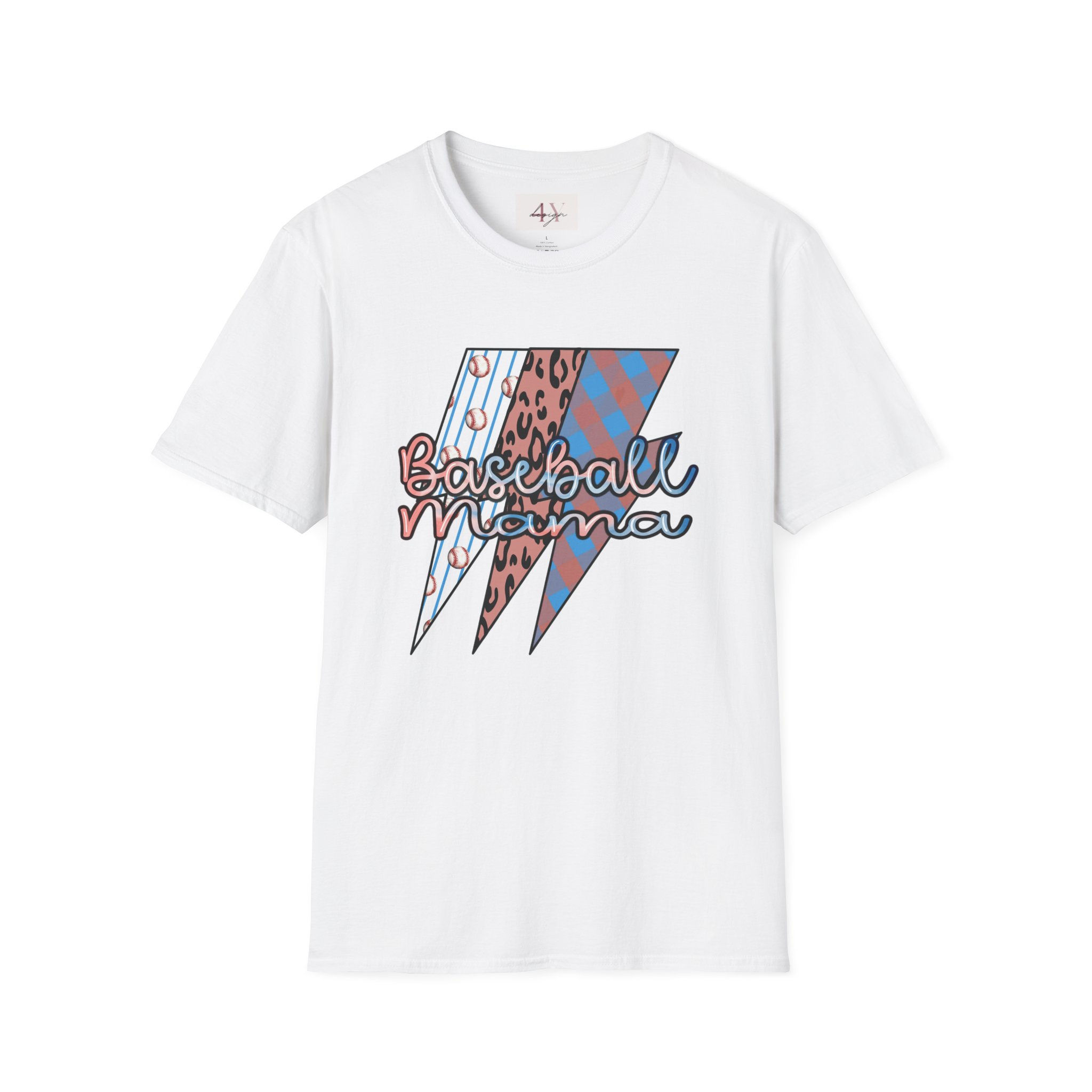 Baseball Mama T-Shirt — Retro Lightning Pattern Mom Tee