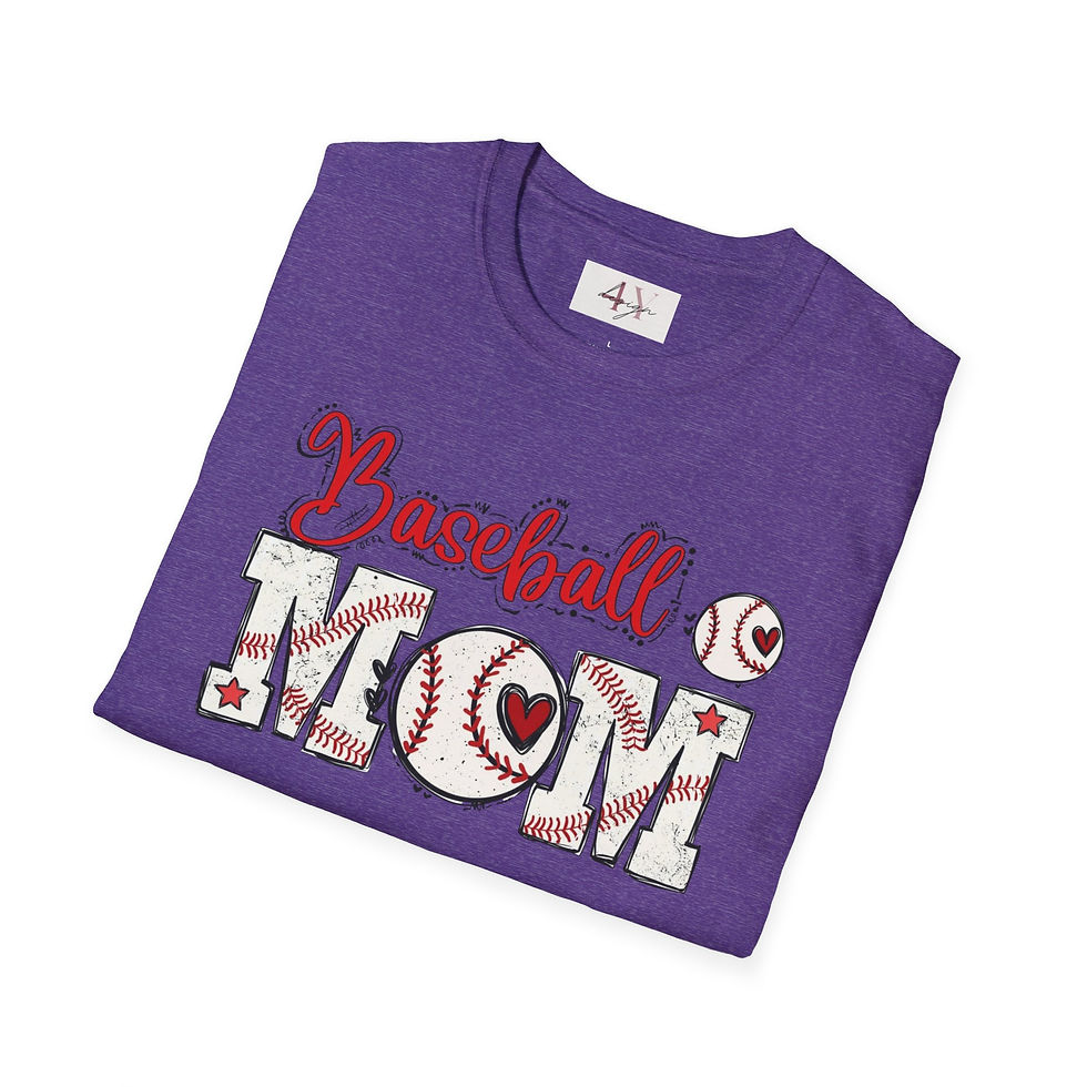 Thumbnail: Baseball Mom T-Shirt — Cute Patterned 'Baseball MOM' Graphic Tee