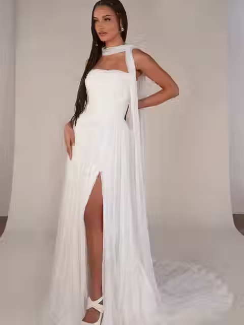 Flowy Bridal Dress with Scarf