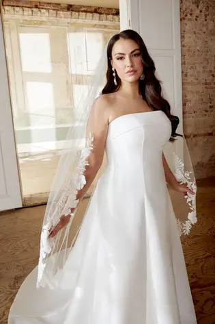 Straight neckline satin wedding dress