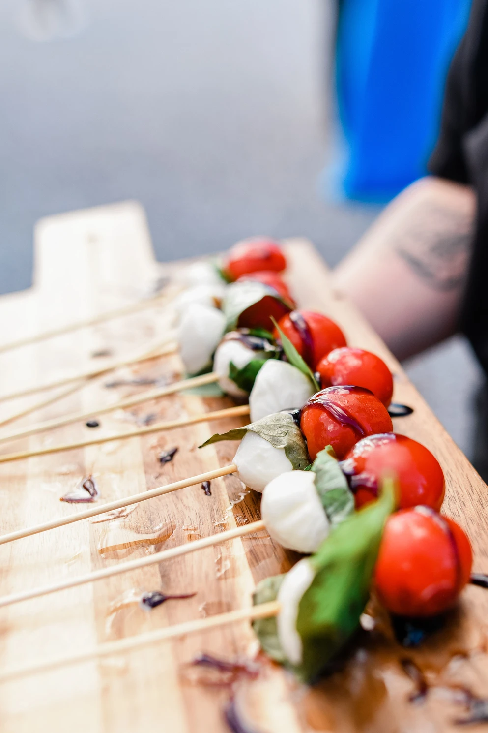 tray of caprese salad skewers from a local caterer