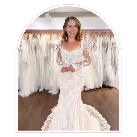 Bridal stylist at Ever After Bridal in Endicott NY wearing a long sleeve wedding dress.avi