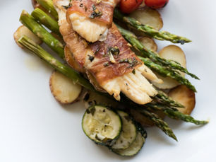 Prosciutto-Wrapped Triggerfish & Vegetables