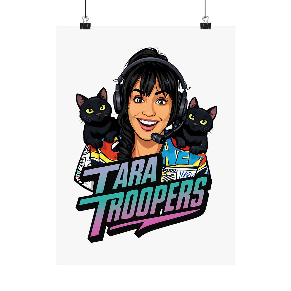 Thumbnail: Tara Troopers Poster — Retro Gamer Portrait with Cats (Matte Vertical)
