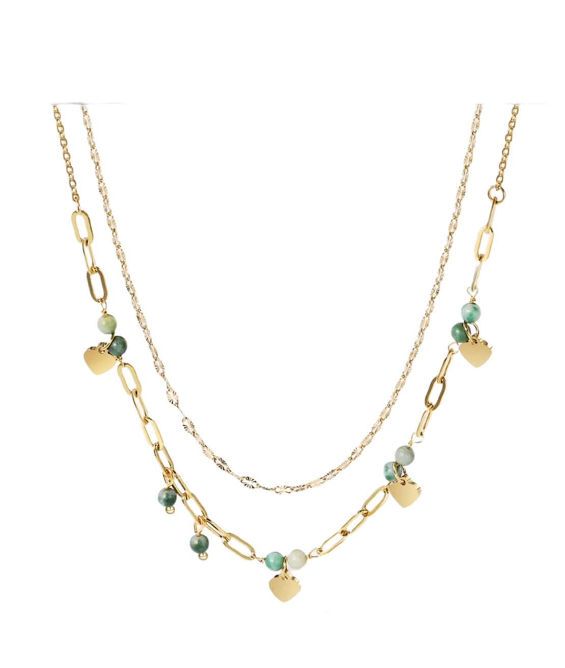 Green Beaded Heart Dangle Necklace