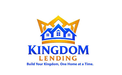 Kingdom Lending Logo and tagline Image. Three houses surrounded by a gold crown.
