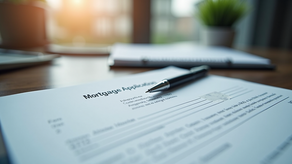 Close-up view of a mortgage application form with a pen on a desk