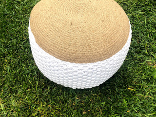 White Jute Pouf