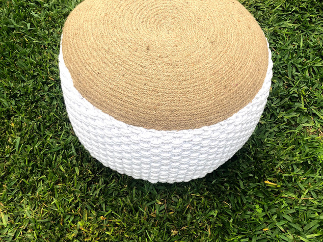 White Jute Pouf