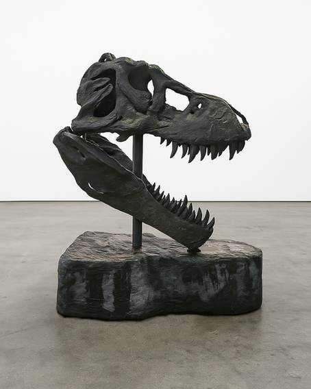 T-rex skull fossil sculpture by Unfound Creations