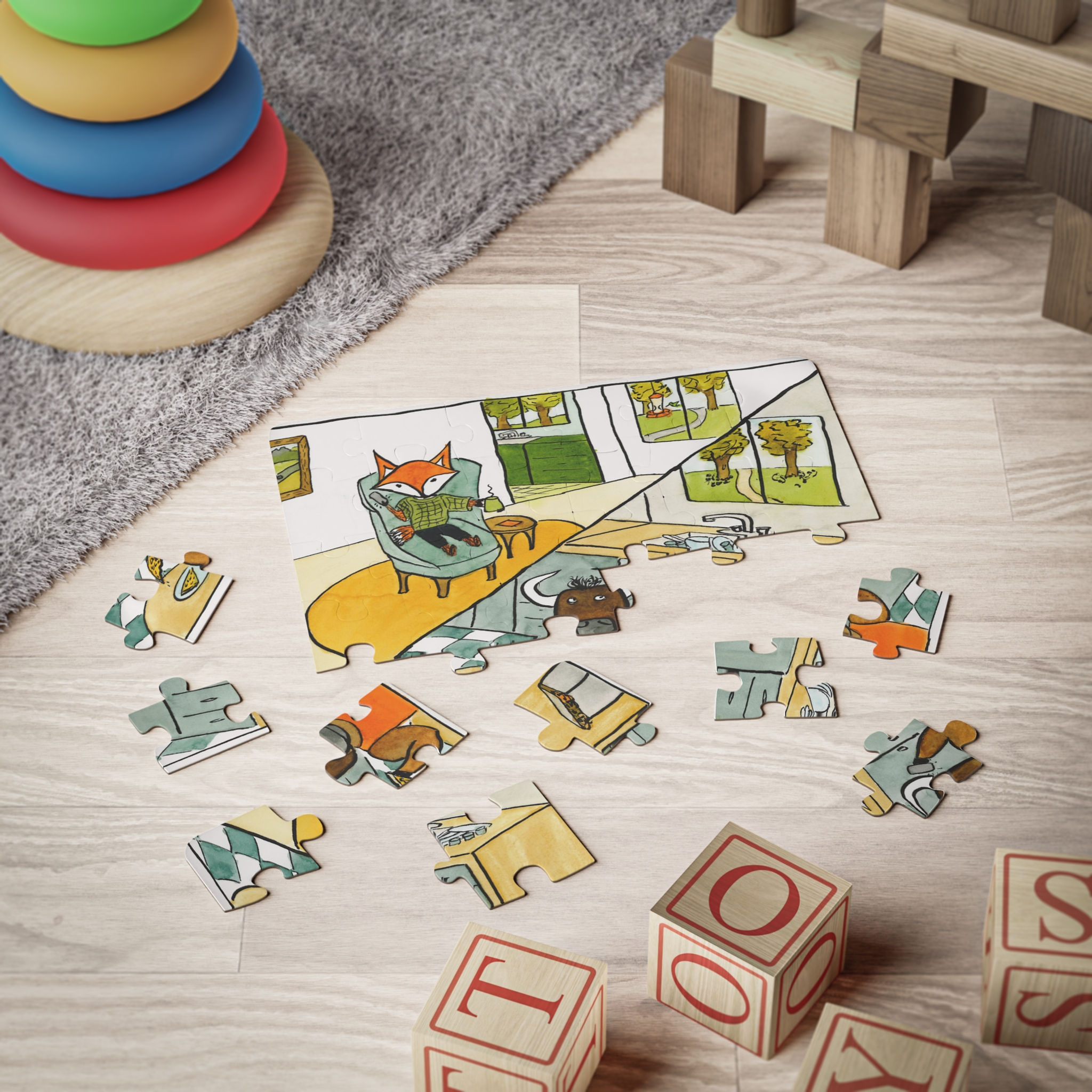Kid's Puzzle - Fox & Bull Chatting on the Phone - From Book 1