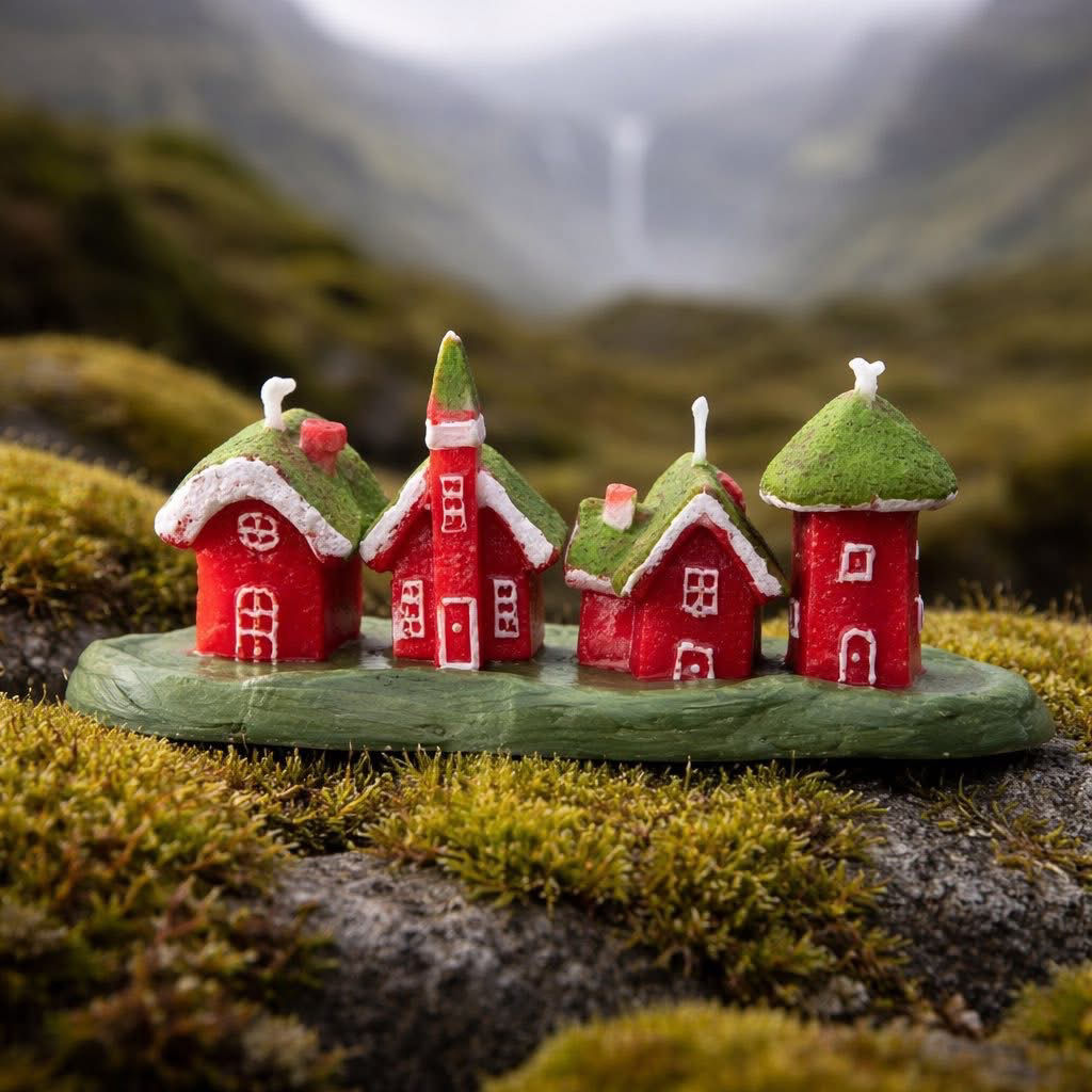 Elf houses candle on a clay tray