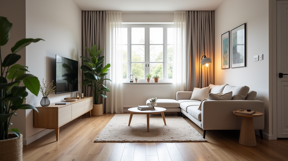 Vue en plongée d'un appartement meublé propre et bien rangé