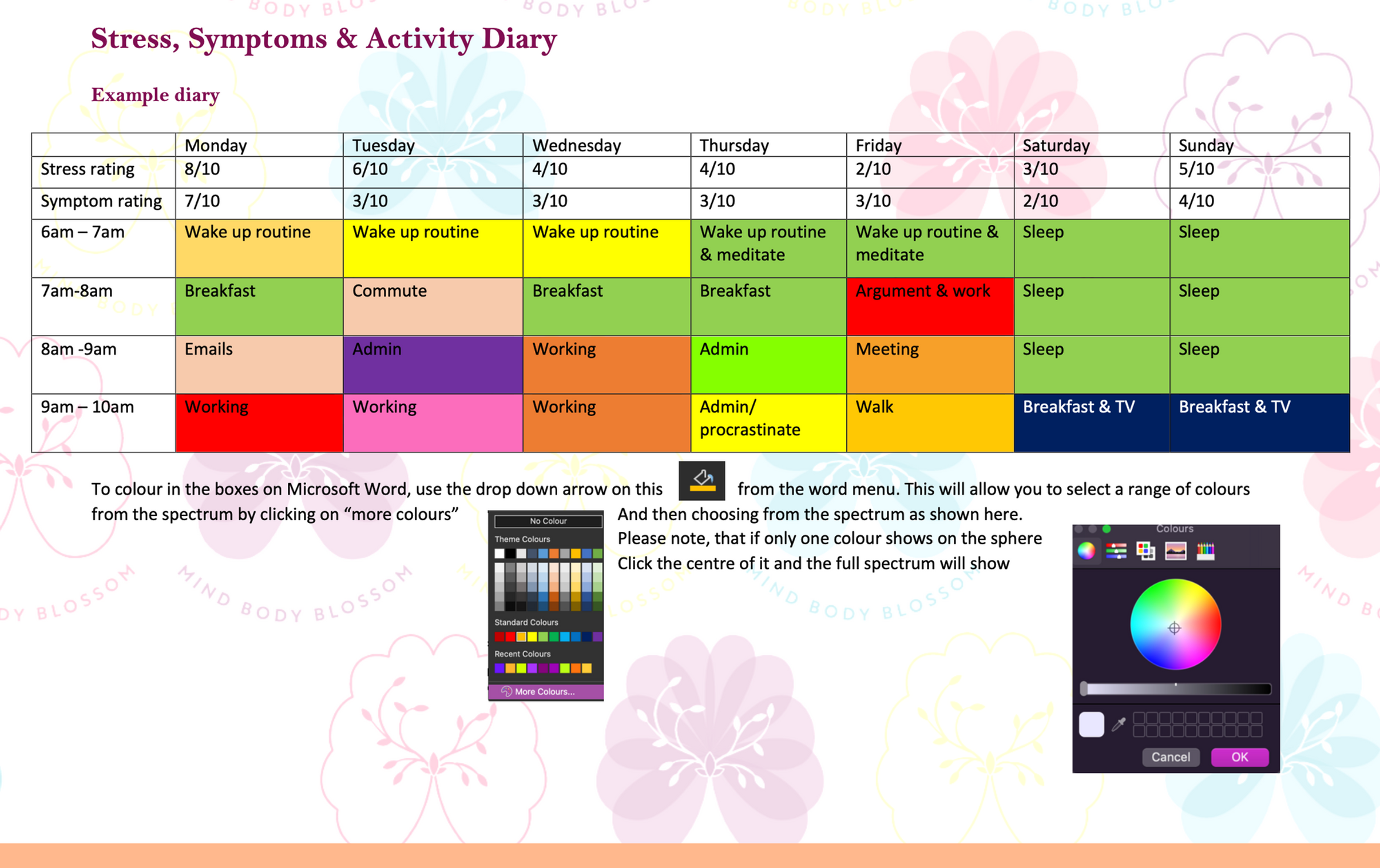 Nervous system-informed pacing diary