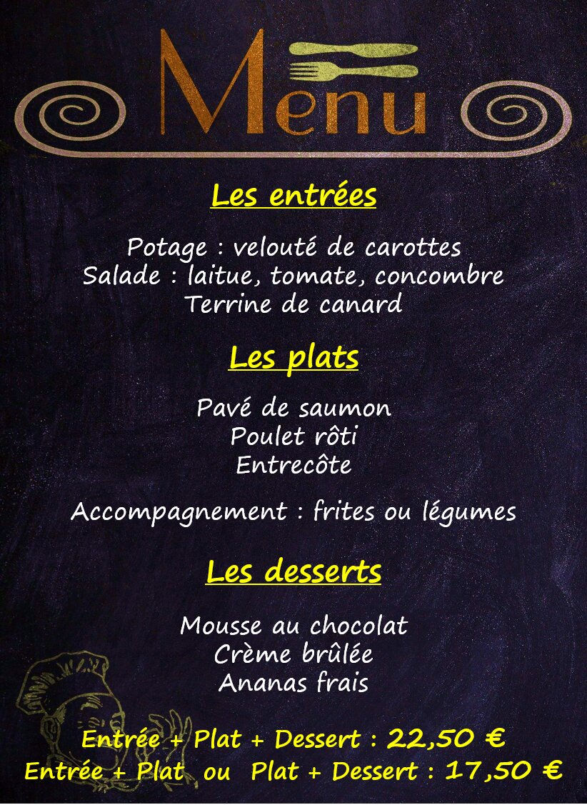Choisissez votre menu !