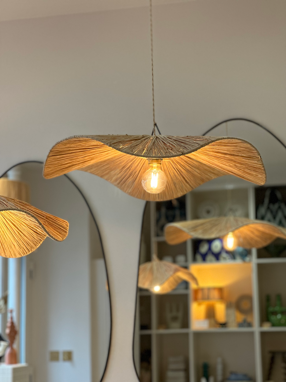 Miniature : SUSPENSION LUSTRE ABAT JOUR RAPHIA VAGUE FLEUR