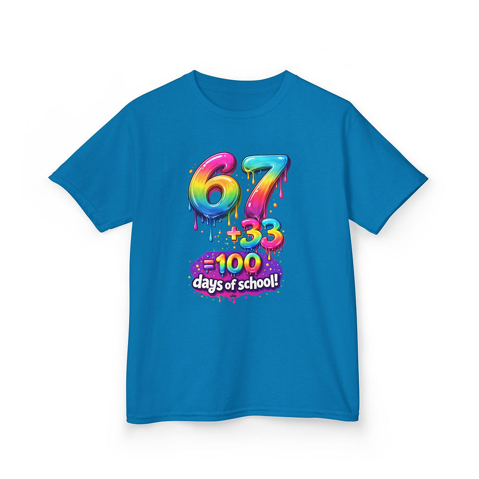Thumbnail: Kids 67+33=100 Days of School T-Shirt — Colorful Drip School Celebration Tee