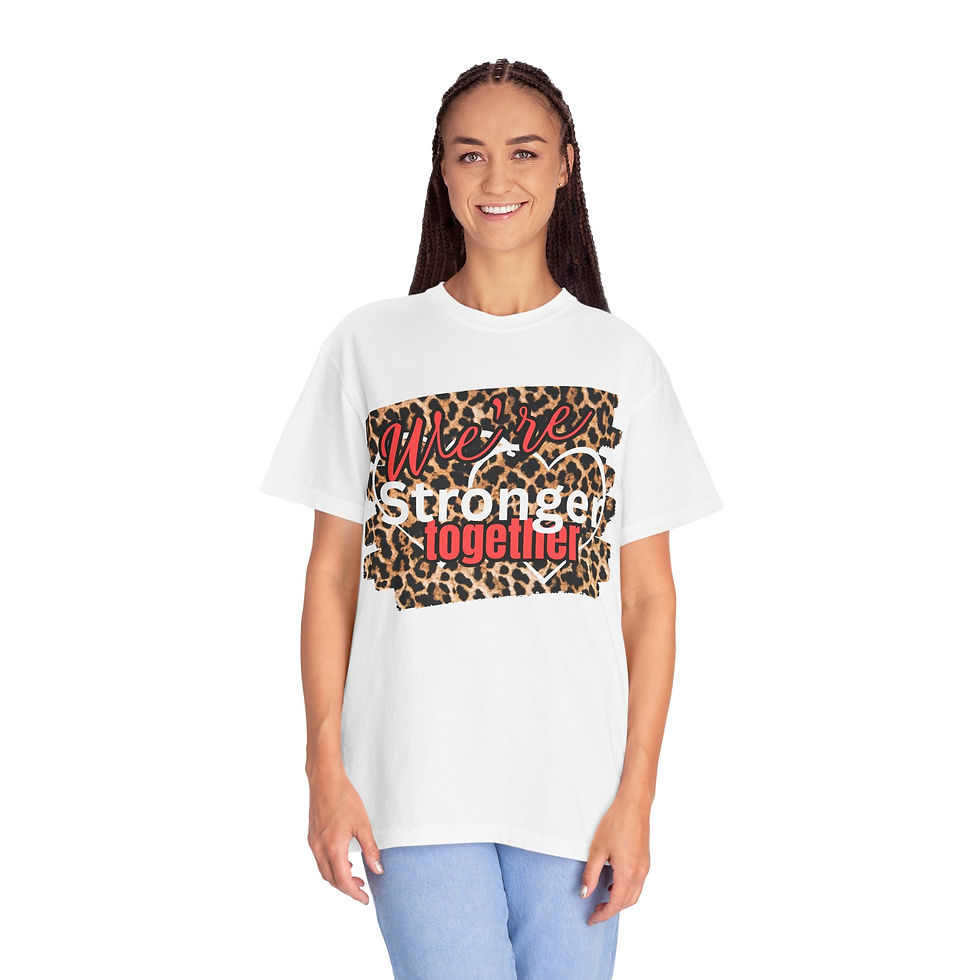 Thumbnail: Woman's white t-shirt with 'We Are Stronger Together'