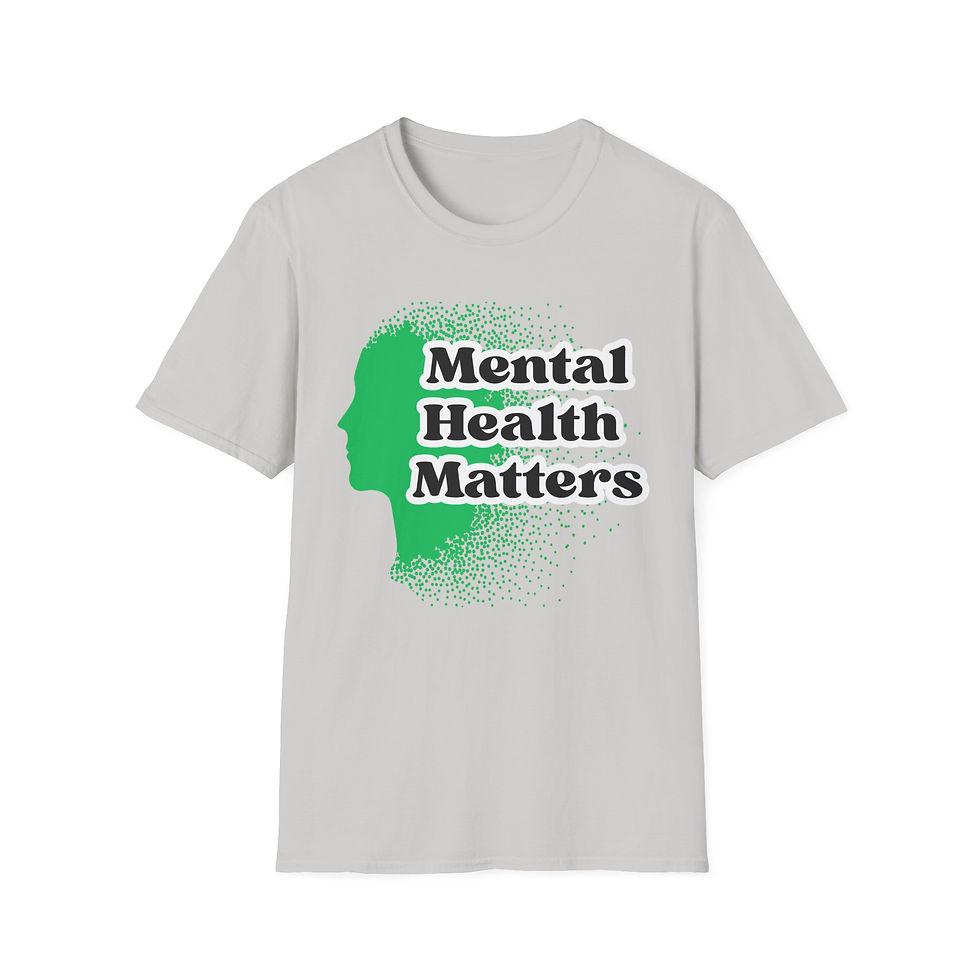Thumbnail: Grey T-shirt with green head silhouette and 'Mental Health Matters'