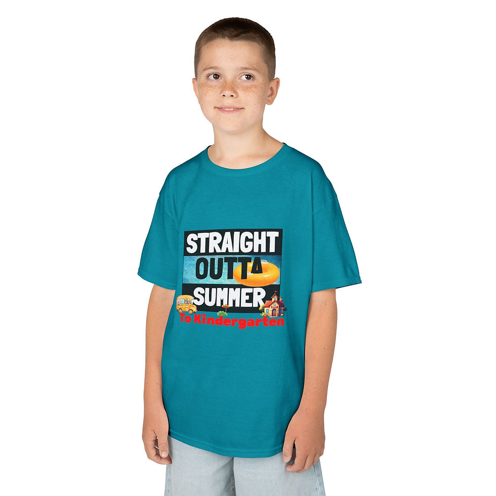Thumbnail: Boy in teal "Straight Outta Summer" tee
