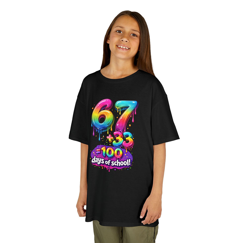Thumbnail: Kids 67+33=100 Days of School T-Shirt — Colorful Drip School Celebration Tee