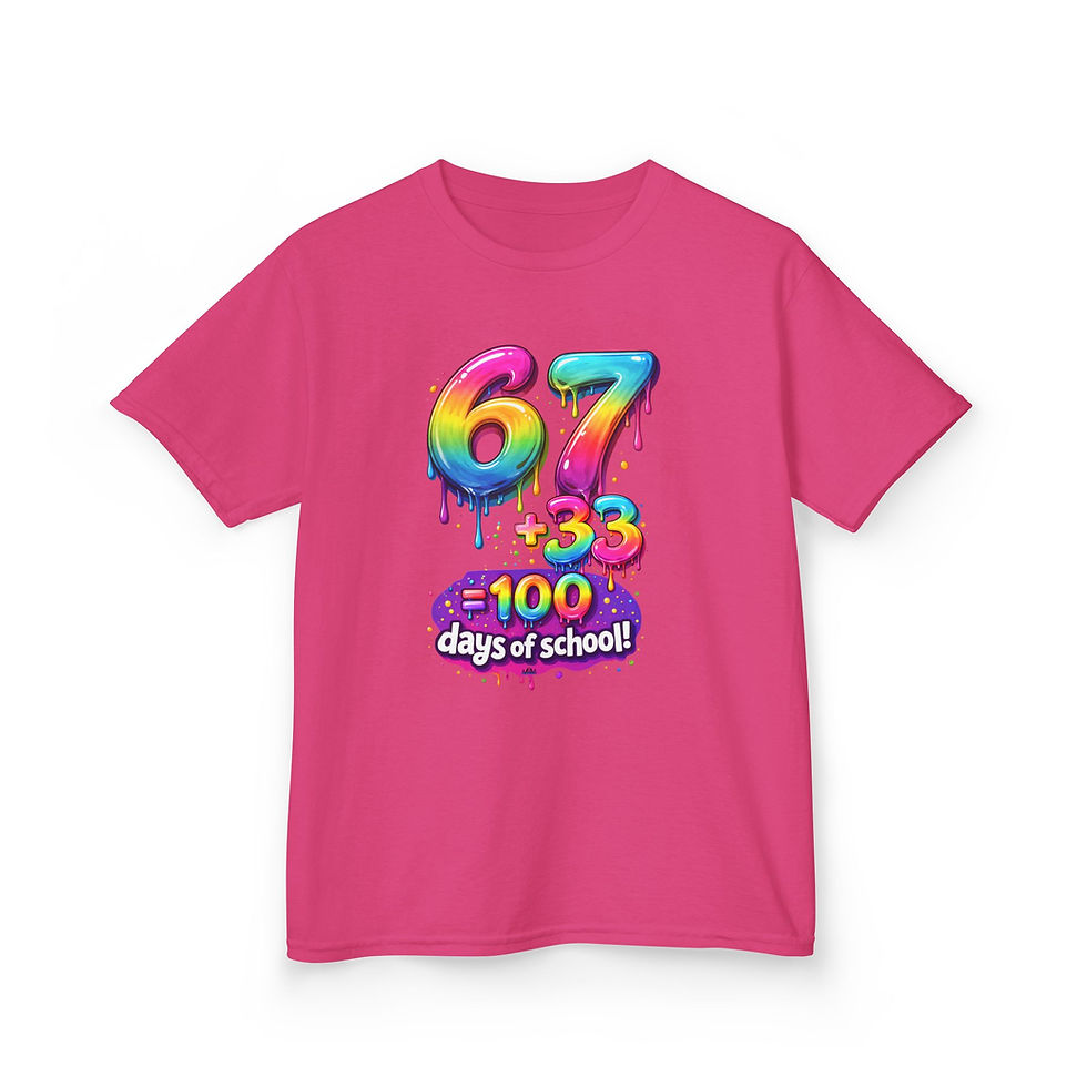 Thumbnail: Kids 67+33=100 Days of School T-Shirt — Colorful Drip School Celebration Tee