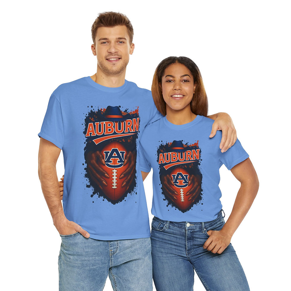 Thumbnail: Auburn Unisex Tee: Man and woman model showcasing the tee