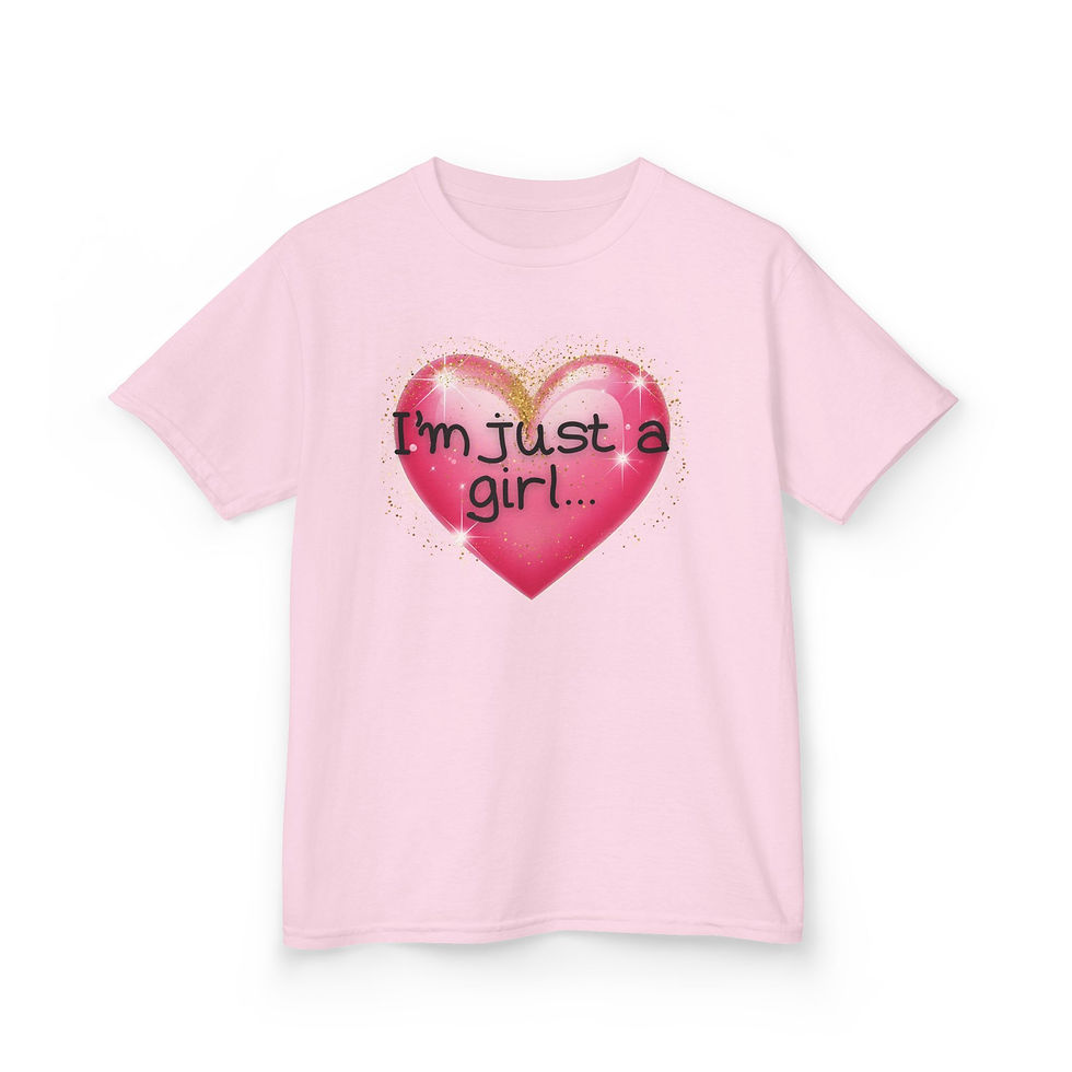 Thumbnail: Pink T-shirt with \"I'm just a girl...\" on heart graphic