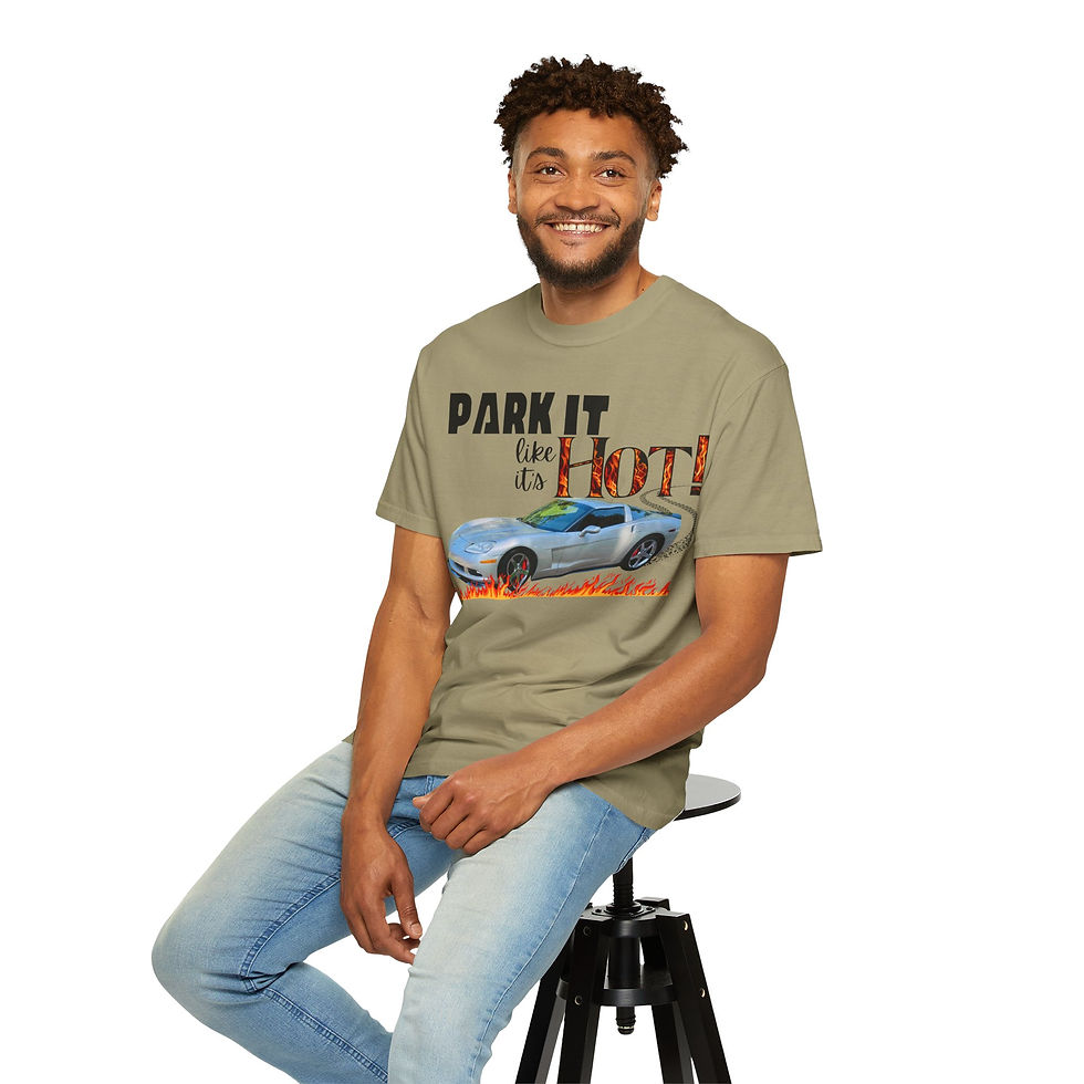 Thumbnail: Man in olive "Park It Like It's Hot" tee