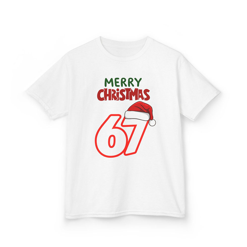 Thumbnail: Kids Christmas Tee "Merry Christmas 67" – Festive Santa Hat Holiday Shirt