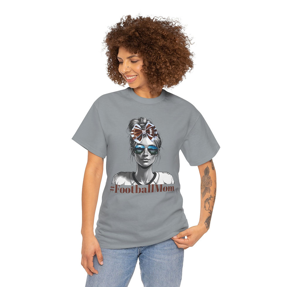 Thumbnail: Woman modeling gray War Eagle Classic Unisex Tee featuring stylish football mom design