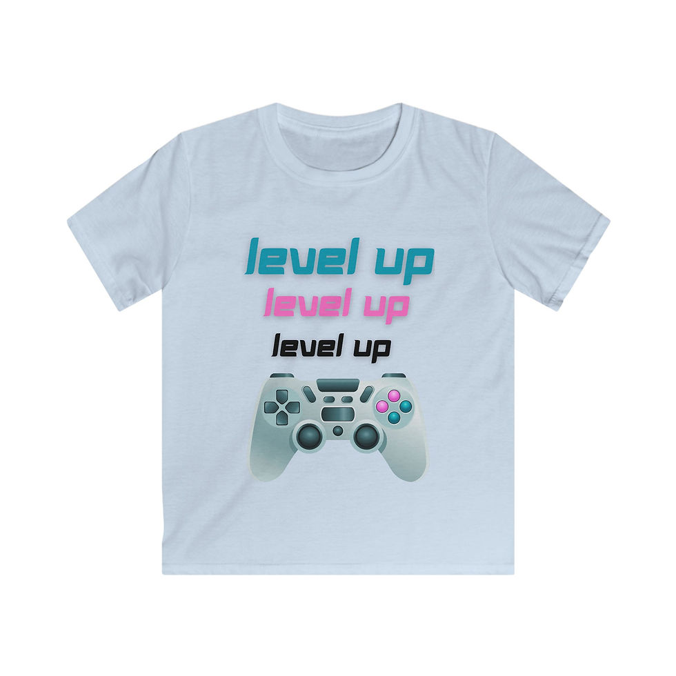 Thumbnail: White tee with 'level up' and game controller