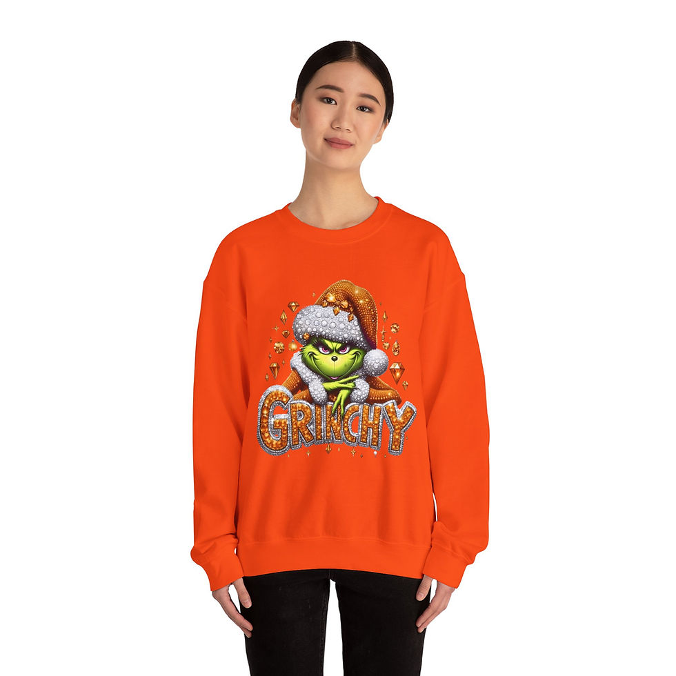 Thumbnail: Grinchy Holiday Crewneck Sweatshirt (Orange) - Funny Grinch