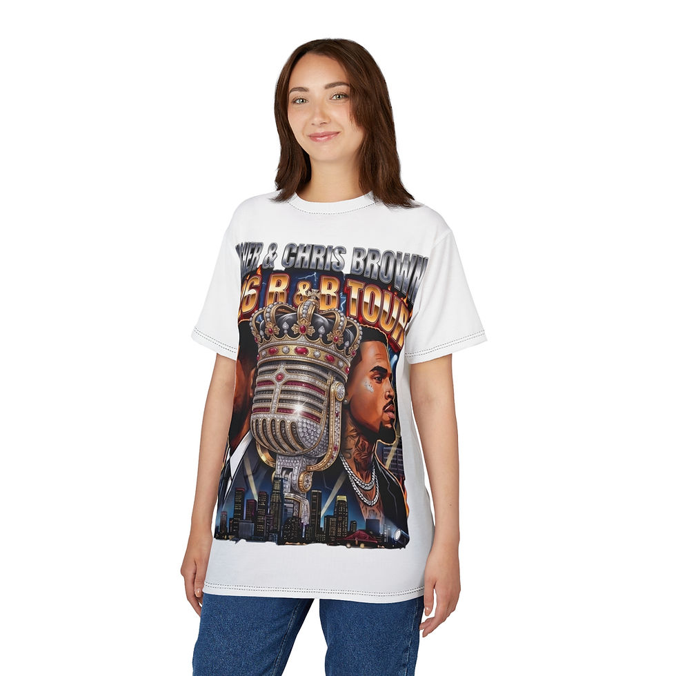 Thumbnail: 2026 R&B Tour Graphic Tee - Vintage Microphone & Portraits Concert Shirt