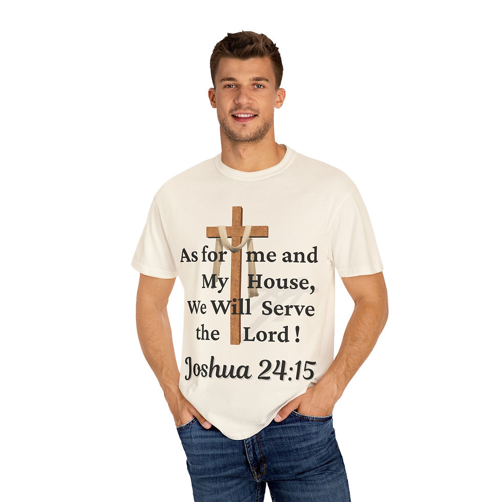 Thumbnail: Man in casual tee shirt with "As for me and my house, we will serve the Lord! Joshua 24:15" graphic
