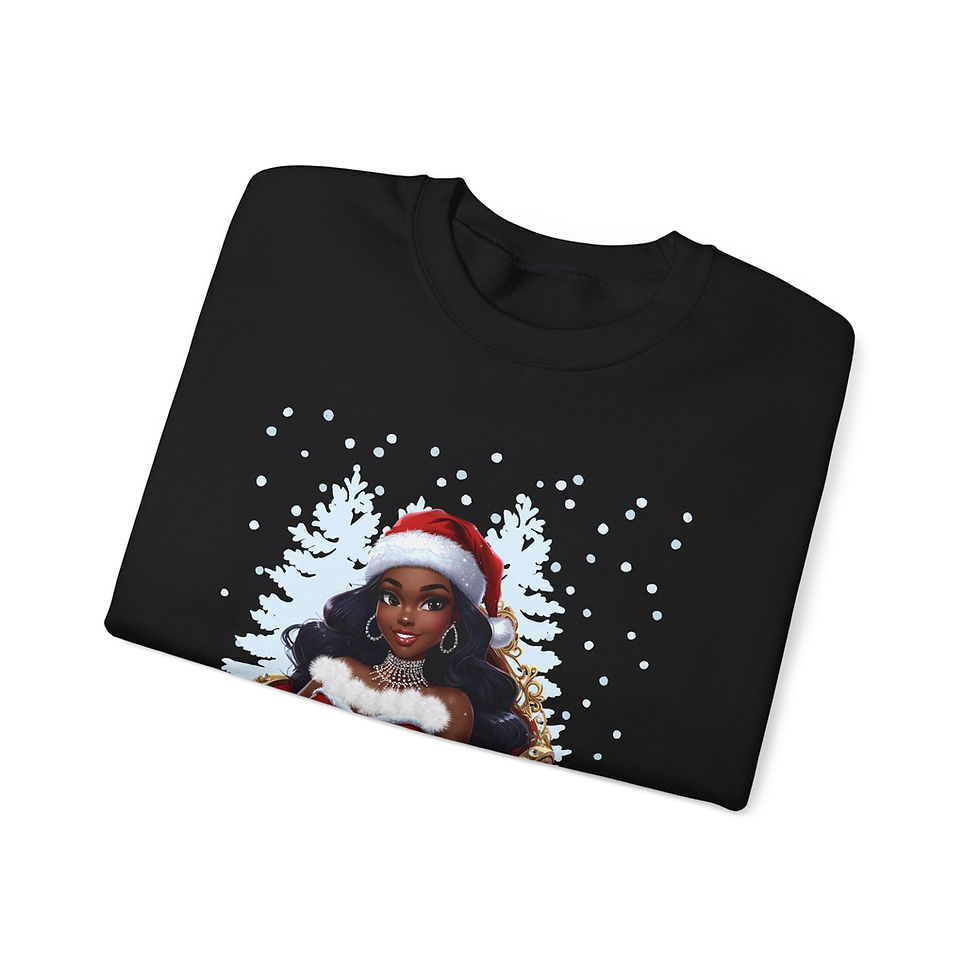Thumbnail: Christmas Sweatshirt - "Born 2 Sleigh" Black Santa Babe Holiday Crewneck