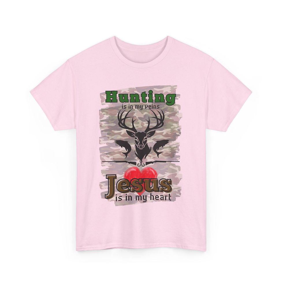 Thumbnail: Pink Hunting Jesus tee shirt with deer and heart graphic