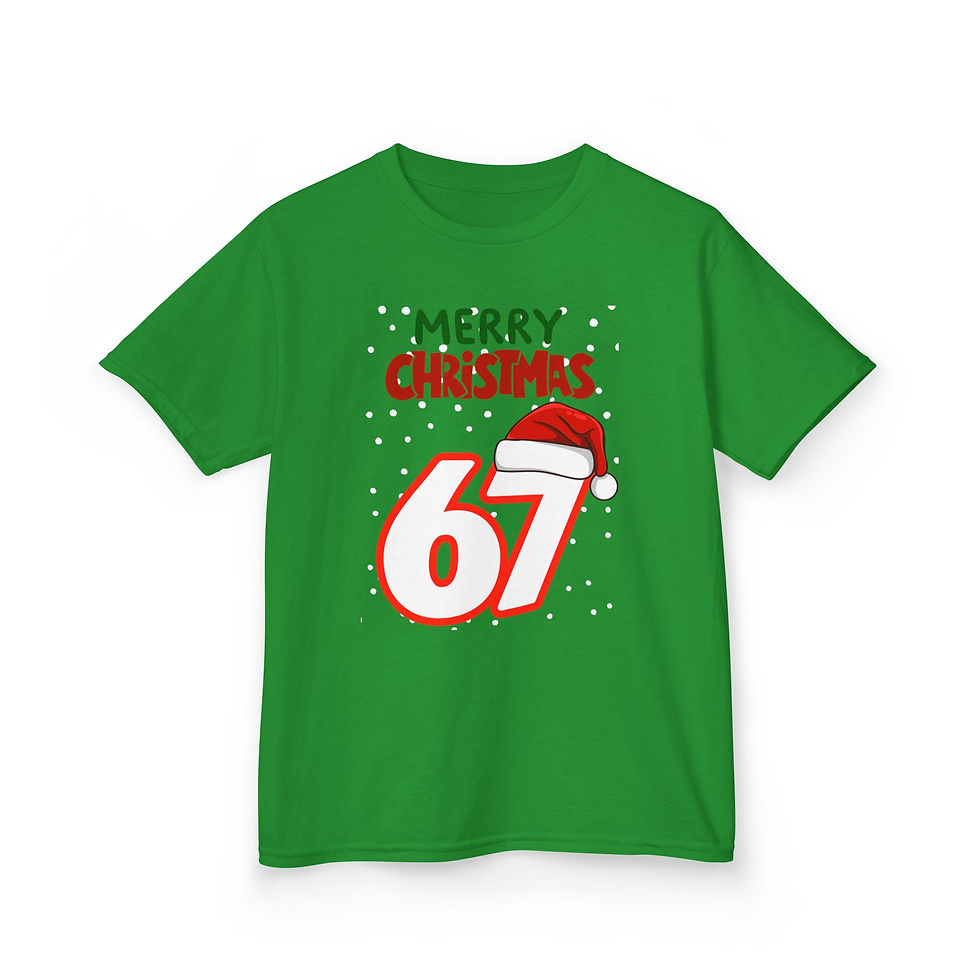 Thumbnail: Kids Christmas Tee "Merry Christmas 67" – Festive Santa Hat Holiday Shirt