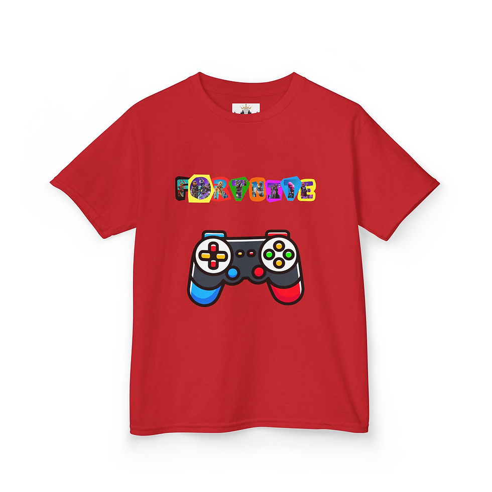 Thumbnail: Red t-shirt with "FORGIVE" and gamepad graphic