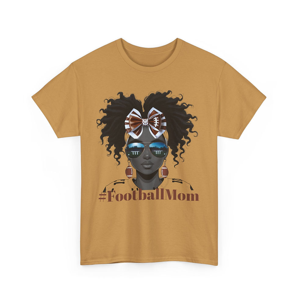 Thumbnail: Stylish mustard-gold #FootballMom tee featuring a girl