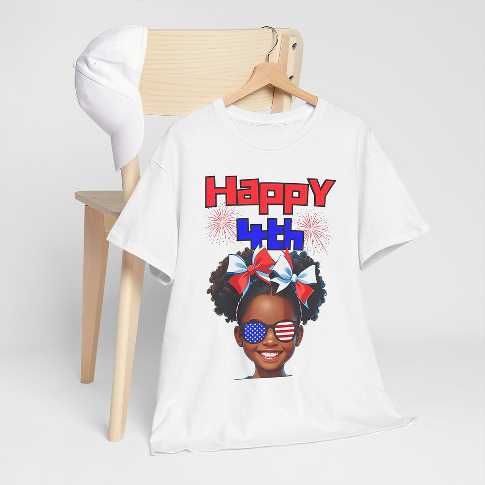 Thumbnail: Happy 4th Unisex Cotton Tee: Girl in sunglasses with fireworks