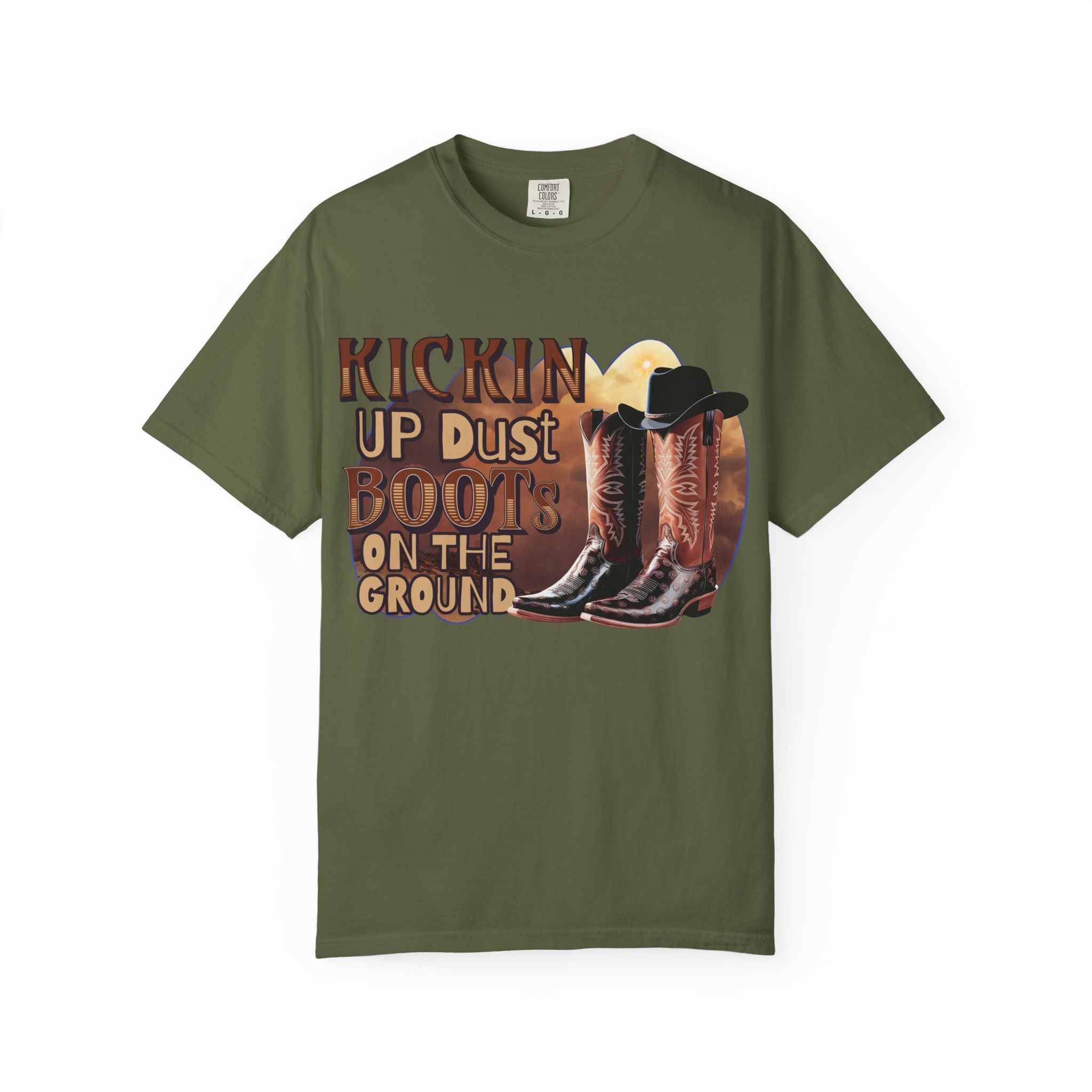 Olive Kids' T-Shirt: Kickin' Up Dust; Dog on the Ground